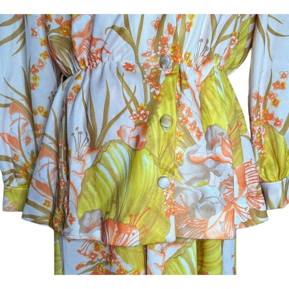 Vintage 70s 2 Piece Maxi Dress and Jacket Womens Mod Floral Tropical Stretch 16 - Picture 3 of 16